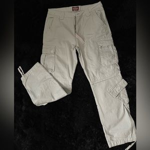 Light gray cargo pants with adjustable ankle